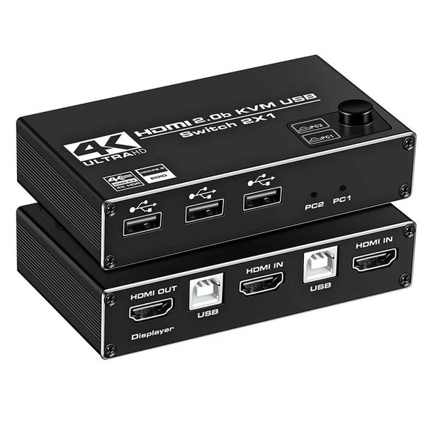 KVM Switch Çift Monitör HDMI uyumlu 2'de 1 Out KVM Switcher 4K 60Hz Ultra HD Switch Paylaşım Yazıcı Klavye Fare