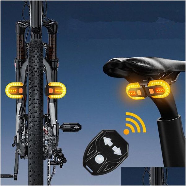 Bike Lights USB Ladung Ladung drahtloser Fernbedienungssteuerung Lentzagellicht Abnehmbares Gebirgsnacht Reitwarnausrüstung 230925 DROP D DHLVA