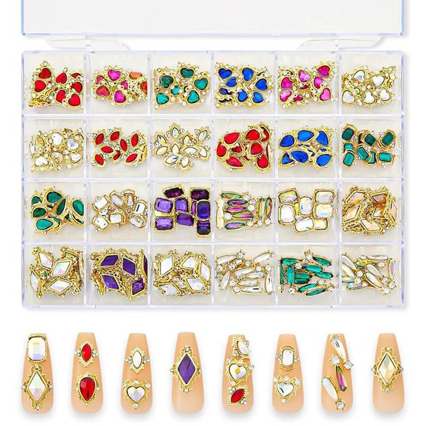 24 griglie in scatola in scatola in scatola di diamanti art di strass set cristallino con colla per unghie per unghie decorazioni artistiche Accessori manicure fai -da -te 240412