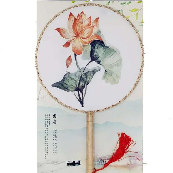 Party Chinese Favor Round Style Fan com alça de madeira portátil Fãs de Vintage Printage Favores de Casamento