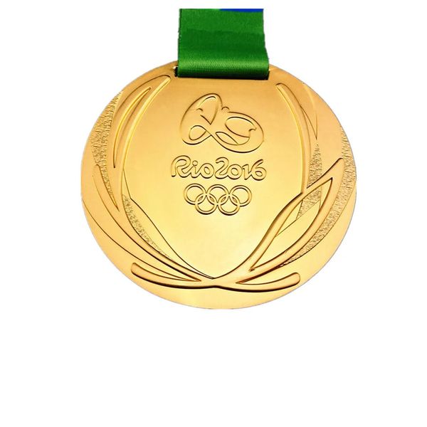 1x Brasile Rio Medals Gold Emblema Gold Atleta Badge Sport Player Medal con accessori regalo per giocattoli a nastro 60x5 mm XMAS GIF 240407
