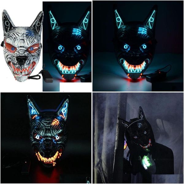 Máscaras de festa Wolf Scary animal liderado por homens festival festival Cosplay Halloween traje de disfarce festas carnaval 230321 drop de dhor3