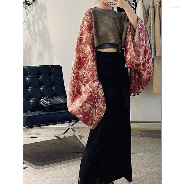 Kadın ceketleri Çin tarzı toka kısa fener kol gömleği üst erken sonbahar retro geniş dikiş uzun hırka ceket