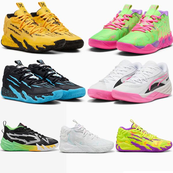 Scarpe da basket PUMAA MB 03 MENS DONNE SCARPE VIOLA GLIMMER GREEN GECKO PUMAA NERO AQUA SPORT SPORT SNEAKER NERE GIALLI SIGNORE 35,5-45