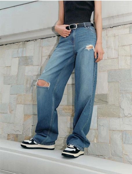 Jeans femminile primavera 2024 American High Wile Sliose Driver Driver Cannale perforato Pavimento a gamba larga Premium Feel