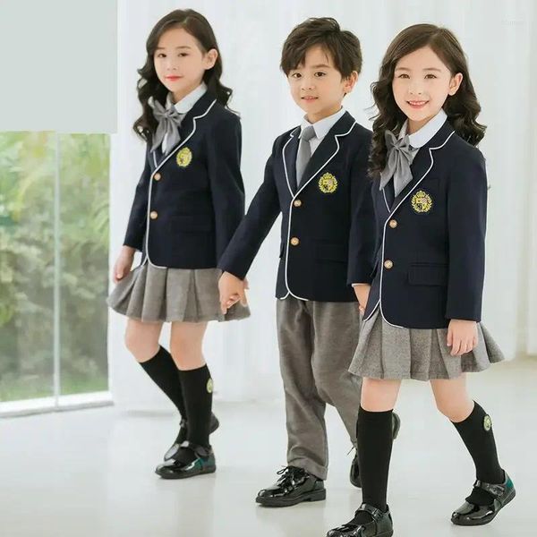 Roupas conjuntos de roupas garotas blazer casaco cinza short shorts infantis infantários de jardim de infância roupas de escola primária crianças britânicas