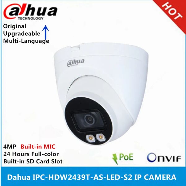 Lens Dahua Versão Internacional IPCHDW2439TASLEDS2 4MP Câmera IP IP Builtin Mic 24 horas FullColor IP67 Câmera de olhos WDR para os olhos