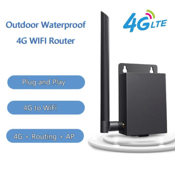 Roteadores ao ar livre 4G LTE WiFi Router Sim Mobile Wireless CPE 5DBI Montagem de parede Router à prova d'água para IP Camara até 15 dispositivos