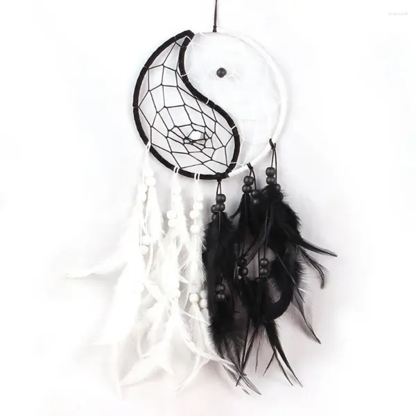 Dekorative Figuren Bohemian Dream Catcher Balance Harmonie Schwarze weiße Federfänger Yin Yang Wanddekorationen mit für zu Hause