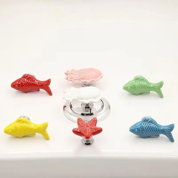 Aquarien Ceramics Toilette Druckknopf Assista Fisch Seestern Tintenfische Toilettenpresse Pressen Sie Tankschalter Toilettenwasser Drücken Sie Spülknopf.