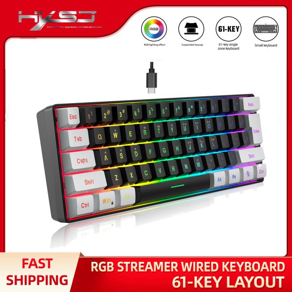 Keyboards Wired Gaming -Tastatur RGB RGB Ultracompact Mini Keyboard wasserdichte kleine kompakte 61 Tasten Tastatur für PC/Mac Gamer