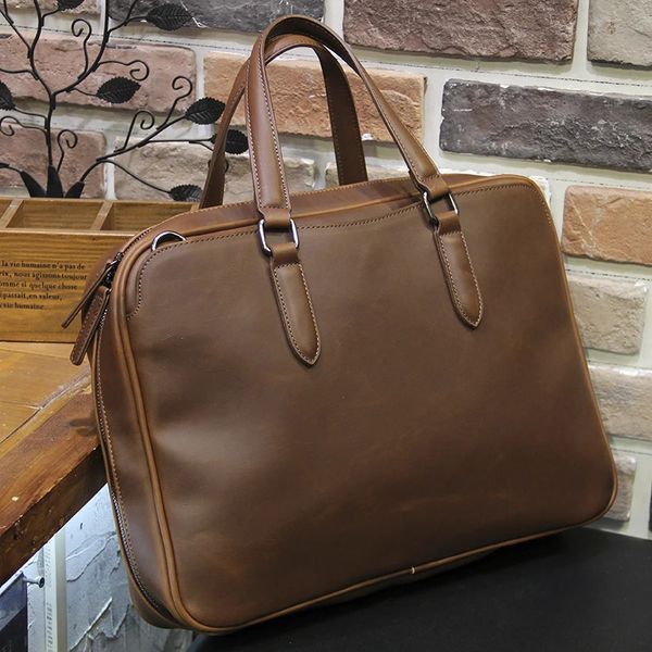 Retro Mens Aktentasche Freizeithandtasche Geschäftsdokumente 13-14 Zoll Computerbeutel Schulter-Messenger-Büro 240418