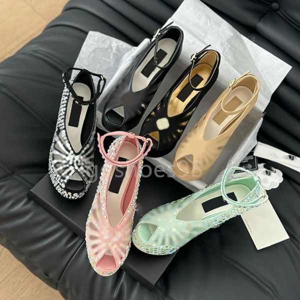 Nuovo stile Rhinestone Piattaforma impermeabile Piattaforma alta con i tacchi alti Fish Filla con tacchi alti sandali grossi con diamanti da donna Scarpe abiti a punta