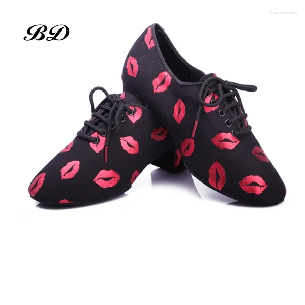 Sapatos de dança 2024 Red Lips Latin Sneakers Women Jazz Modern Shoe Girl Non Slip Sof Sole Sole 5 CMP BD T1-B salão
