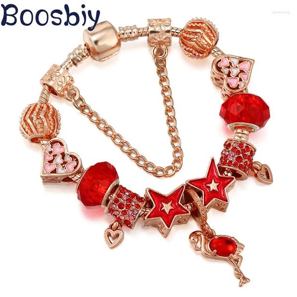 Charm Bracelets Design Flamingo Handnetz Herz Anhänger Fit Star Perlen Armband DIY Mode Schmuck Geschenk für Frauen Kinder