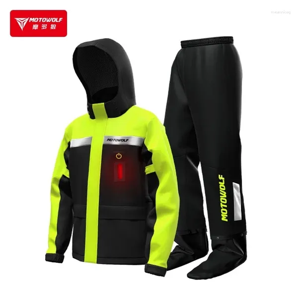 Regenmantel Mode reflektierendes Motorrad Regenmantel wasserdichtes Regensuit Grüne Reitausrüstung Jacke mit Schuhen Abdeckung Tasche LED Alarm Alarm