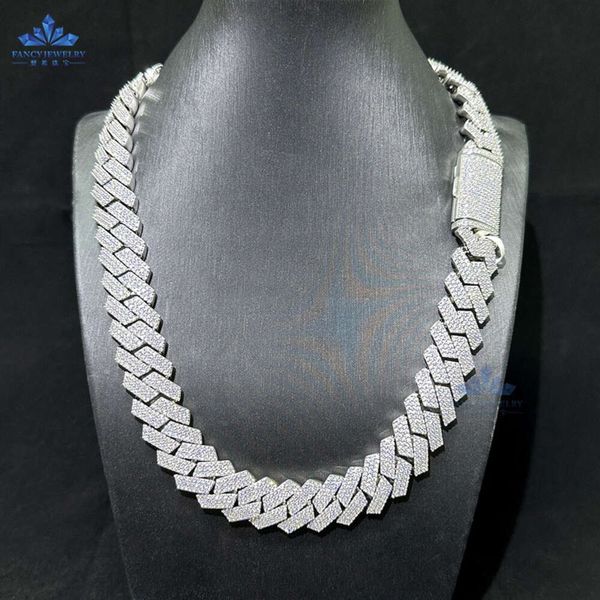 18 мм 3 ряда полные D-VVS Ice Out Moissanite Diamond 925 Серебряные цепи