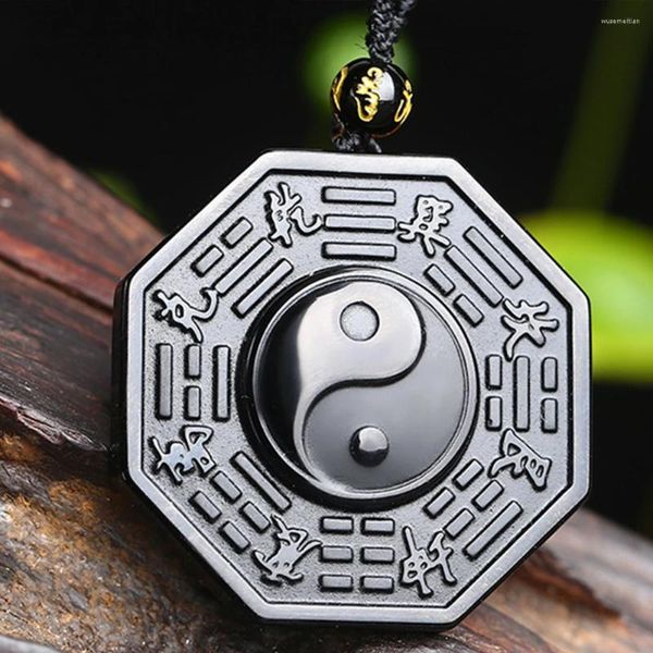 Kolye Kolyeleri Çin Bagua Kolye Takı UNISEX Doğal Obsidiyen Dedikodu Ayarlanabilir Zincir Hediyeler Yin ve Yang Taiji Fabala