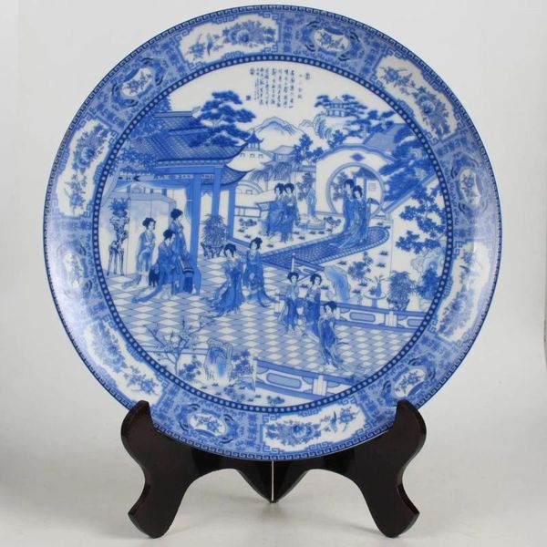 Estatuetas decorativas Coleção de folclore antigo chinês Blue e branco Placa de porcelana Paisagem Pattern