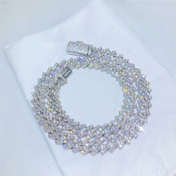 Jóias de hip hop masculino pesado diamantes moissanite 22 colar de corrente de ligação cubana de miami 8 mm Cadeia cubana de prata esterlina de 8 mm