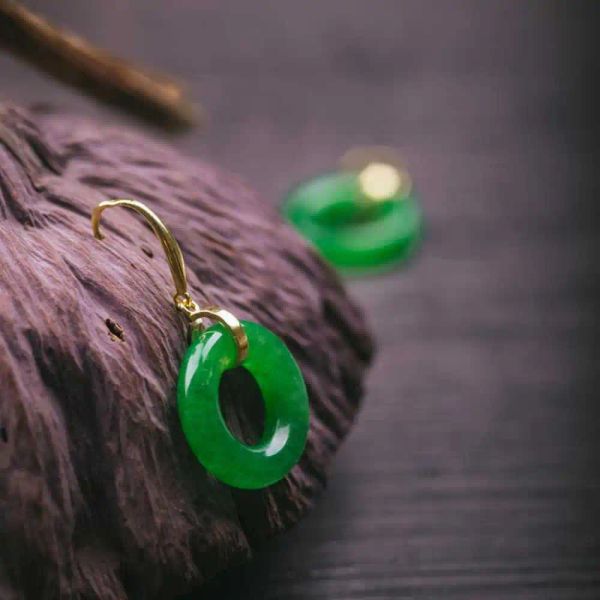 Серьги Lucky Natural Green Jadeite Jade Sergring