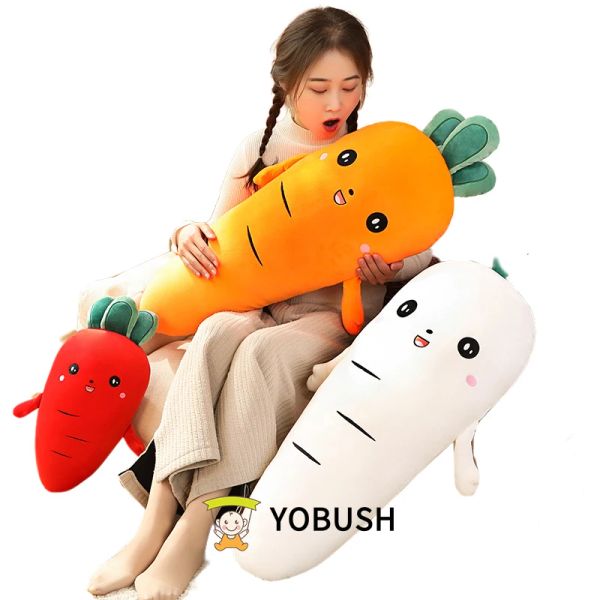 Hayvanlar 50/90cm sevimli şalgam bebek doldurulmuş squishy turp peluş oyuncak kırmızı turuncu beyaz tavşan gülümseyen yüz bitki peluş çocuk hediyesi