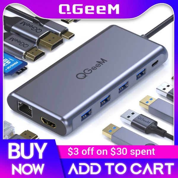 Hubs Qgeem dual 4K DP HDMI USB C Hub para MacBook Pro Triple Display Tipo C Cub