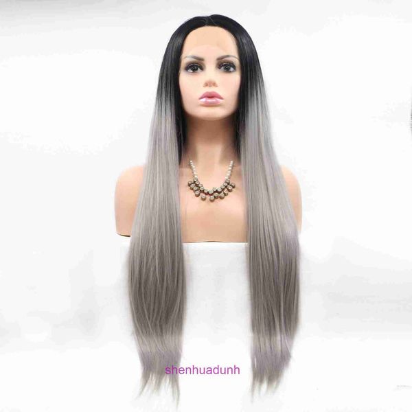 Designer Human Wigs Capelli per donne Wig Wig Special Grey Black Long Straight Gradient Color