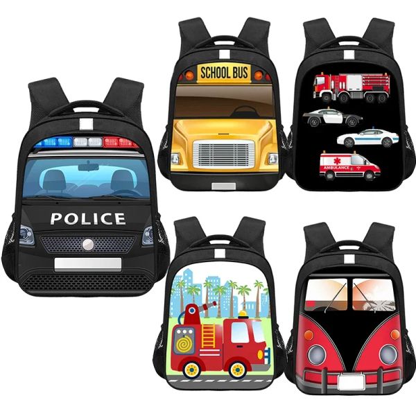 Bolsas Cartoon Carroon Carro de bombeiros de carro Backpack Backpack Bus de ônibus escolar Bolsas escolares meninos meninos do jardim de infância Bolsa de livros de estudantes do aluno presente