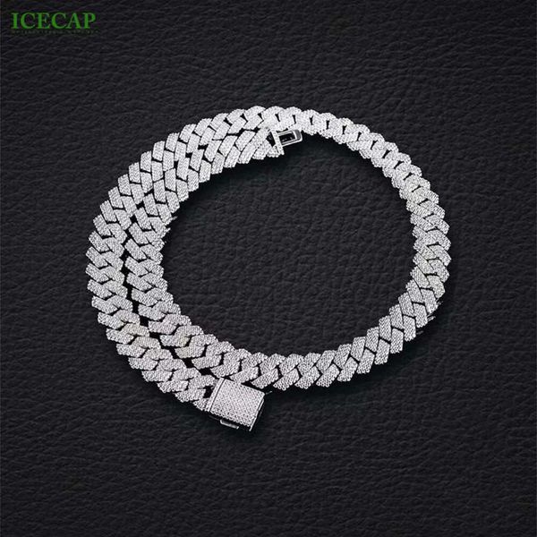 Novo passa diamante teste VVS Moissanite Diamond Pure 925 Silver Jewelry Sterling Chain Link Chain 15mm Hip Hop Men