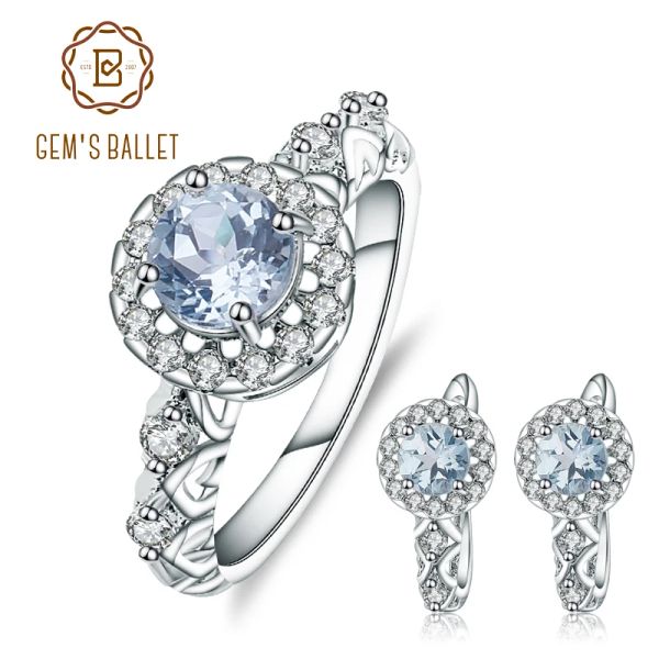 Sets Gems Ballett 3.16ct Natural Sky Blue Topaz Schmucksets 925 Sterling Silber Ohrring Ring Set feiner Edelstein für Frauen Hochzeit