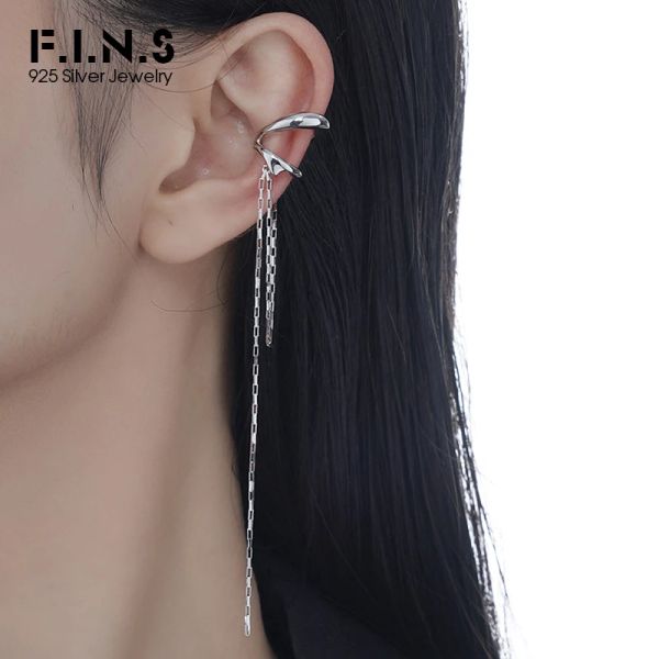 Orecchini F.I.N.S 1 pari S925 Sterling Silver Doublelayer Clip auricolare cavo non messo con tana a catena auricolare 925 Piercing finto argento