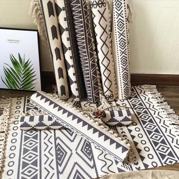 Tappeti boemia nordica kilim bianca bianca bianca in lino in cotone soggiorno tappeto a tappeto geometrico striscia moderna tappetino moderno decorazione