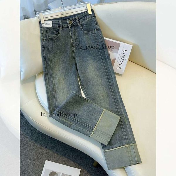 Jeans designer di jeans di grandi mamme da 150 kg di jeans a gamba dritta a vita alta con tessuto elastico per una copertura sciolta e confortevole di stile carnoso 150