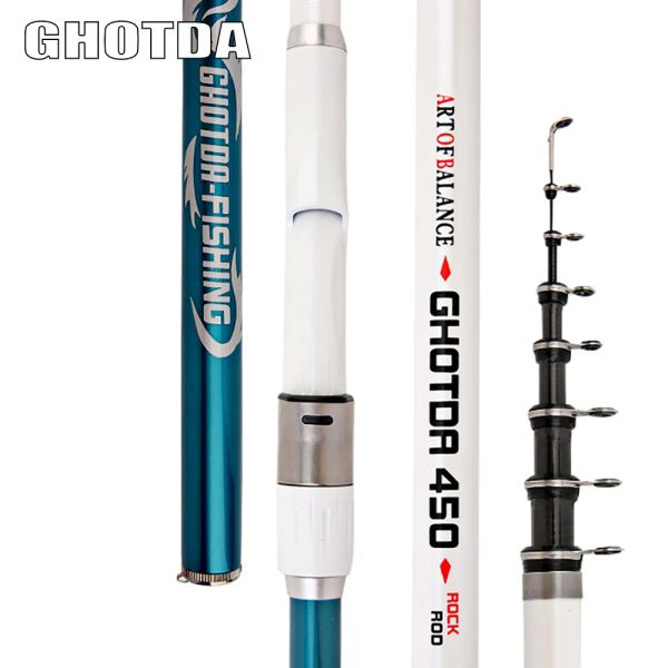 Accessori GHOTDA ROCK PORTABILE 3,6m 4,5m 5,4 m 6,3 m Asta di carpa Canna telescopica pesca a canna rotante Fibra di carbonio Fibra Ultralight Hard