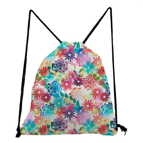 Sacolas de compras portátil lindas mulheres mochilas brilhantes Round Floral Print Shoes de armazenamento de moda de moda Polícia de cordão personalizado Custom