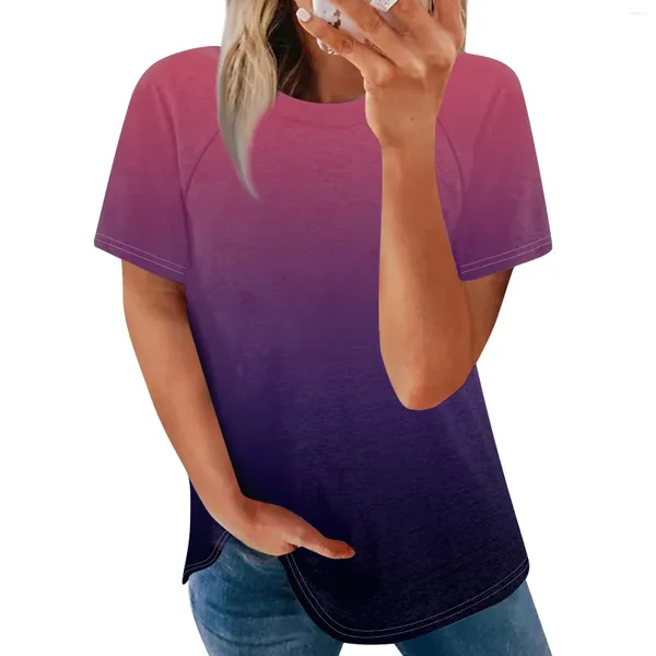 Camisa de camisetas femininas para a moda feminina casual raglan redonda pescoço curto t-shirt t-shirt ladies top pullover roupas