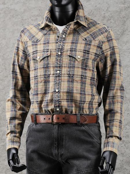 Giacche da uomo di alta qualità Amekaji American Classic retrò camicia a maniche lunghe per tutta la partita lavata e tintura