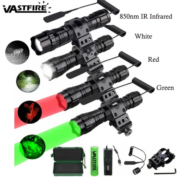 Scopes Tactical 501b Scout Light Rifle Scope Hunting Flashlogh+45 Grad Keymod Rail Mount+Druckschalter+18650+USB -Ladegerät+Box