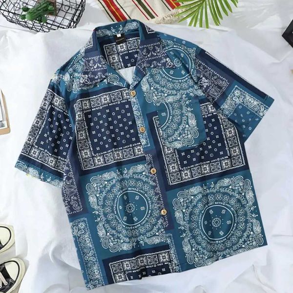 Camisas casuais masculinas harajuku camisa masculina com lapela em dinheiro impressão de caixa solto bandana camisa Paisley camise