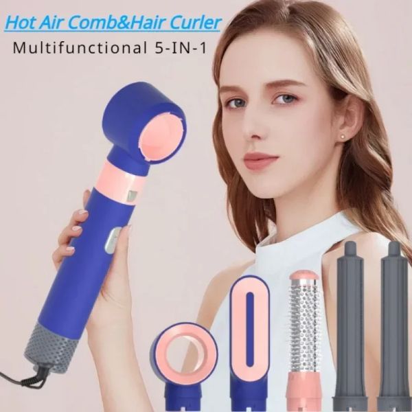 Trockner 5 in 1 Haartrockner heiße Luft kammblattloser Haartrockner negativer Ionen Haarpflegemittel Curling Stick Haarstyling Kammglätter