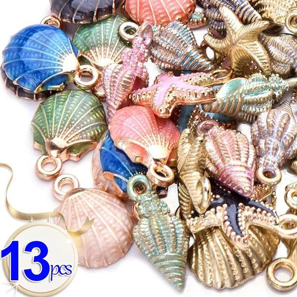 Charms 13pcs conchas marel pingente de pingentes de mar de estrezas colheita de bracelete