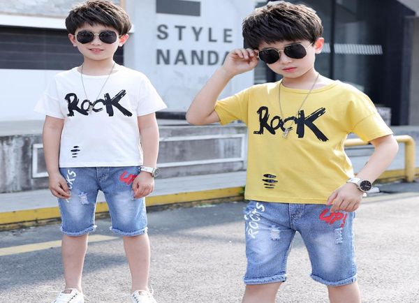 Roupas infantis verão bebê meninos esportes terno de camiseta branca jeans calças 2 pcs racksuit Kids 2019 Toddler Clothing Set6839486