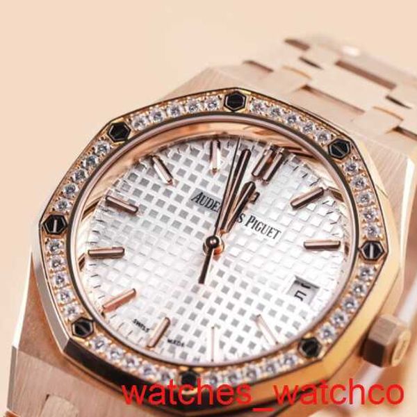 AP Renngelenkwache 77351or weiße Scheibe Außenring Diamant 18K Roségold Royal Oak Damen 34mm Roségold