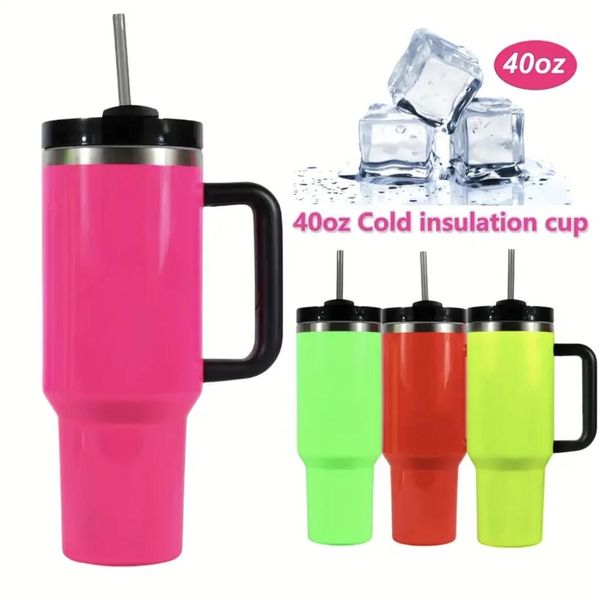 ABD Gemi Elektrikli Neon Beyaz Siyah Pembe Sarı Yeşil Kırmızı Söndürücü H2.0 Tumbler 40 Oz Bardak Saplı Kapak ve Saman Araç Kupaları Çikolata Altın 40 Oz Su Şişeleri 0430