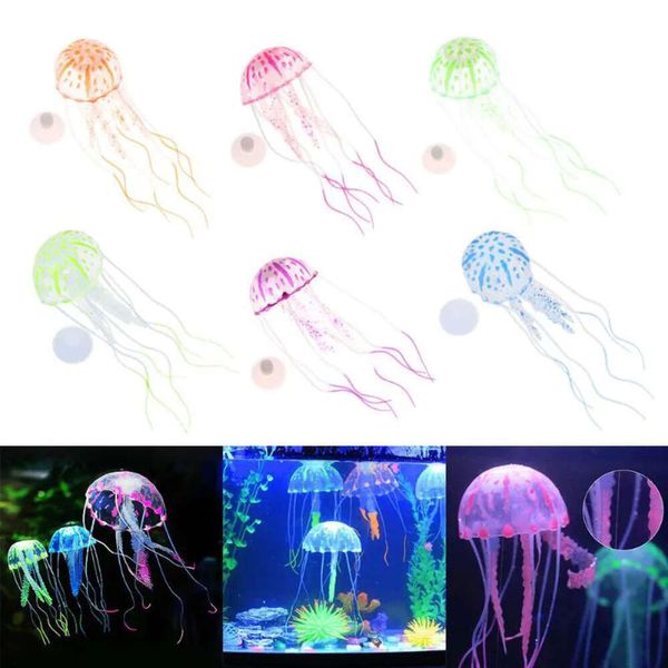 Qualle leuchtet Wirkung künstlicher Schwimmaquarium Dekoration Fischtank Unterwasser Pflanze Luminische Verzierung Wasserlandschaft 5*15 cm