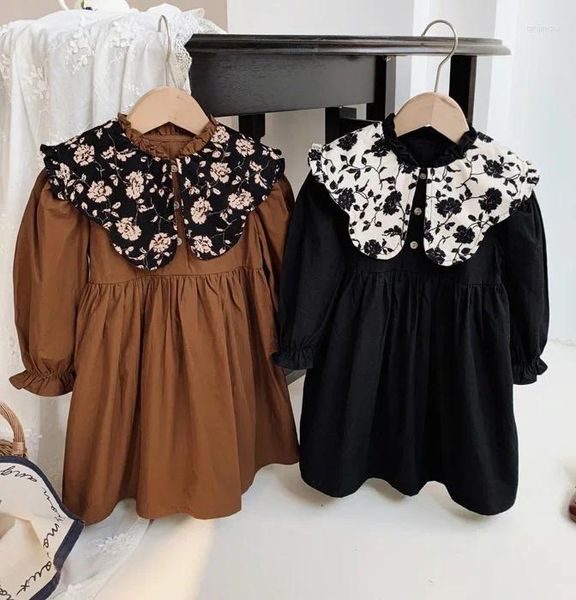 Vestidos de menina Kids Autumn retro para meninas de retalhos estilo coreano