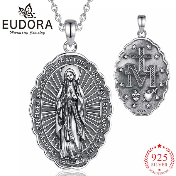 Colares Eudora 925 Prata esterlina Virgem Mary Patrono Saint Colar
