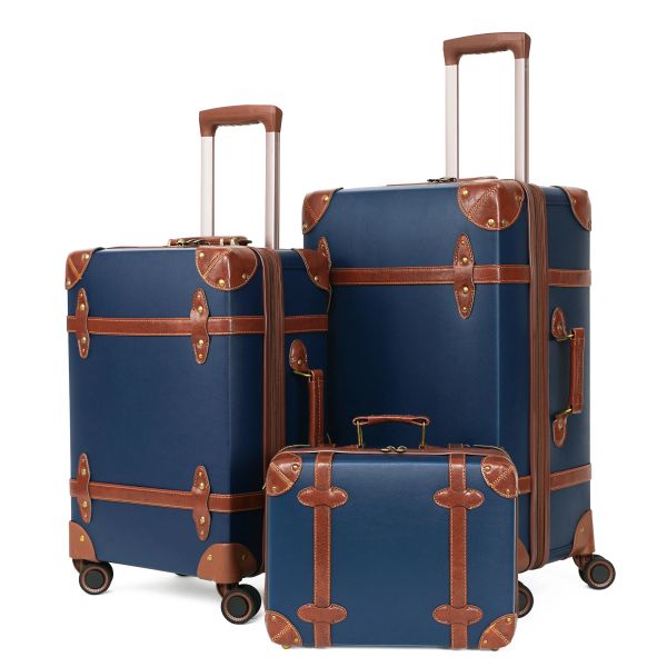 Bagagem urecity vintage 3 peças conjuntos de bagagem, mala de porta de porta de grande capacidade com rodas, carrega a mala para mulheres (14 