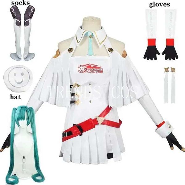 Costumes anime Anime 2023 Racing Miku Cosplay Come Miku White Dress Dress Dress Menina Racing Sacing Hallown Uniforme Vestido de festa de carnaval Y240422